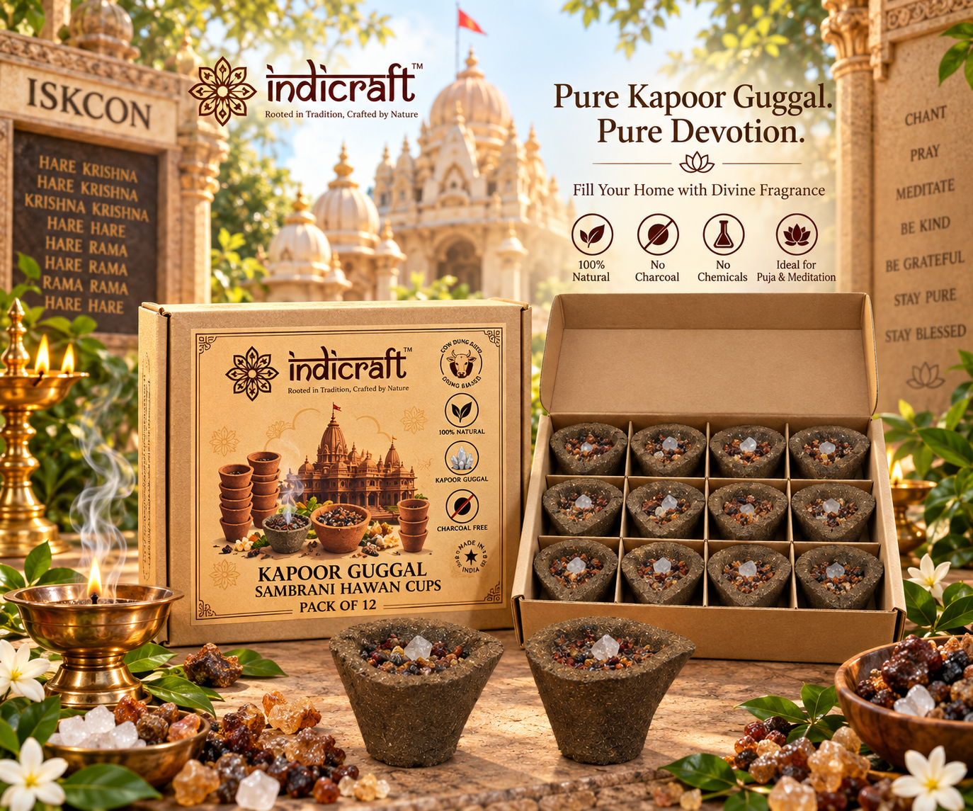 Kapoor Guggal - Sambrani Hawan Cups for Pooja Rituals (Pack of 12)