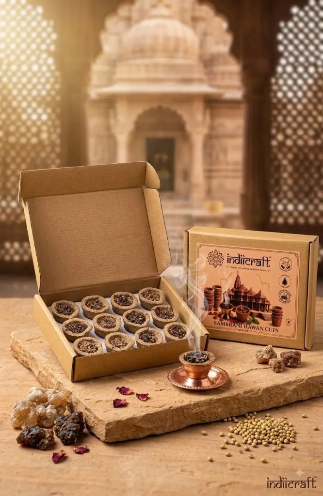 A2 Gir Cow Dung - Sambrani Hawan Cups for Pooja Rituals (Pack of 12)