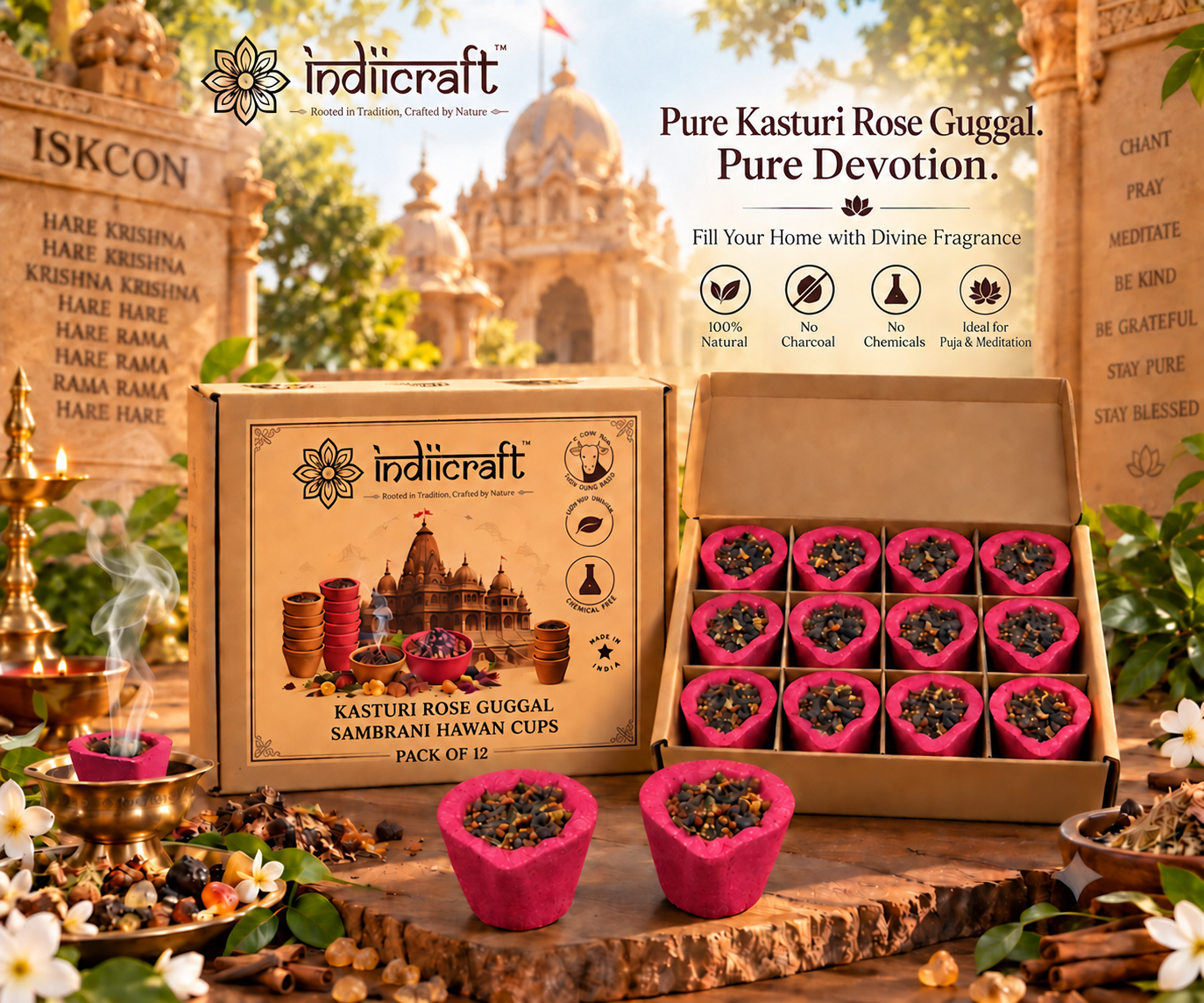 Rose - Sambrani Hawan Cups for Pooja Rituals (Pack of 12)