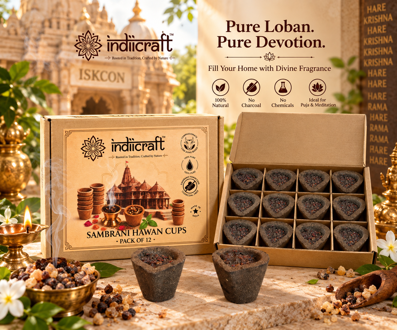 Loban - Sambrani Hawan Cups for Pooja Rituals (Pack of 12)